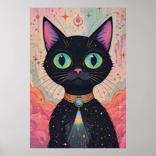 Atomic Futuristic Cosmic Black Cat Universe Poster (Voorkant)