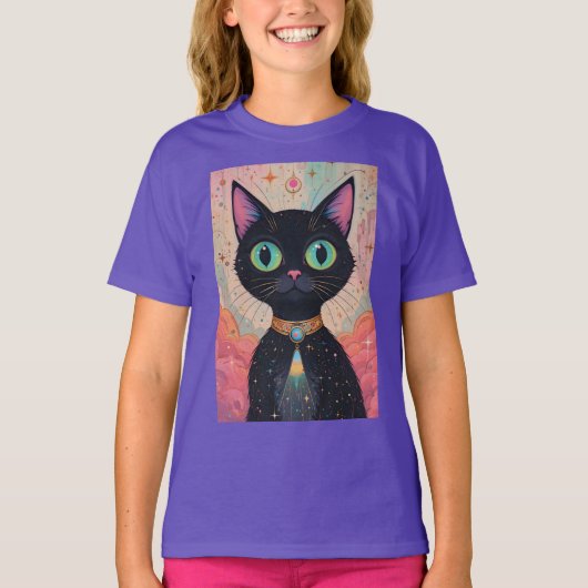 Atomic Futuristic Cosmic Black Cat Universe T-shirt (Voorkant)