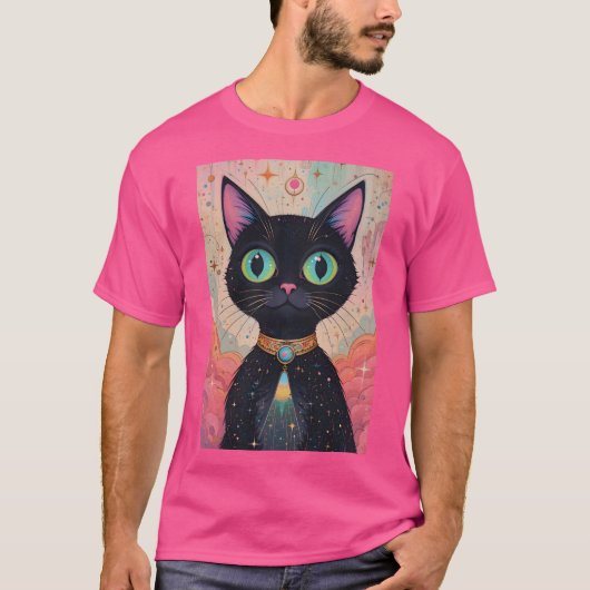 Atomic Futuristic Cosmic Black Cat Universe T-shirt (Voorkant)