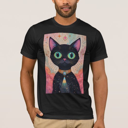 Atomic Futuristic Cosmic Black Cat Universe T-shirt (Voorkant)