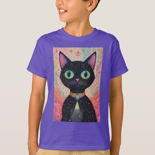 Atomic Futuristic Cosmic Black Cat Universe T-shirt (Voorkant)