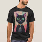 Atomic Futuristic Cosmic Black Cat Universe T-shirt (Voorkant)