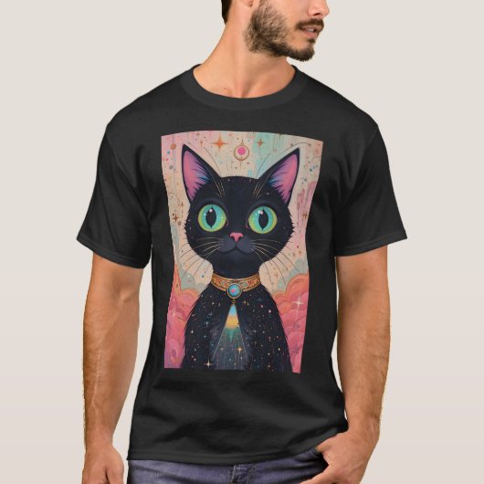 Atomic Futuristic Cosmic Black Cat Universe T-shirt (Voorkant)