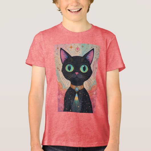 Atomic Futuristic Cosmic Black Cat Universe Tri-Blend Shirt (Voorkant)