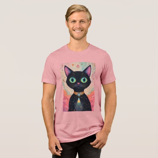 Atomic Futuristic Cosmic Black Cat Universe Tri-Blend Shirt (Voorkant volledig)