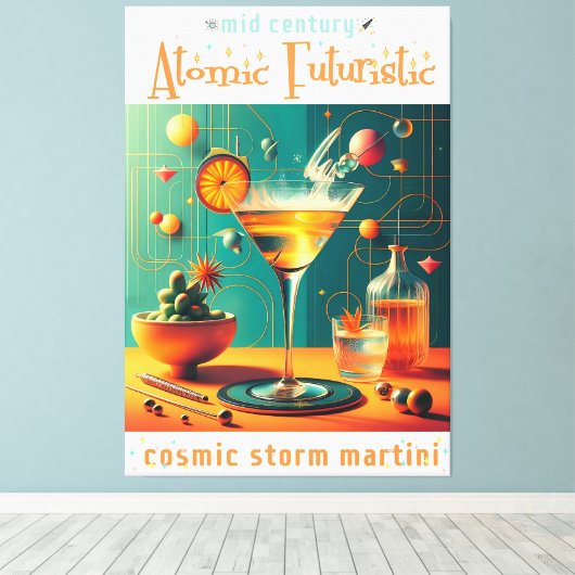 Atomic Futuristic Cosmic Storm Martini Canvas Afdruk (Insitu (Houten vloer))