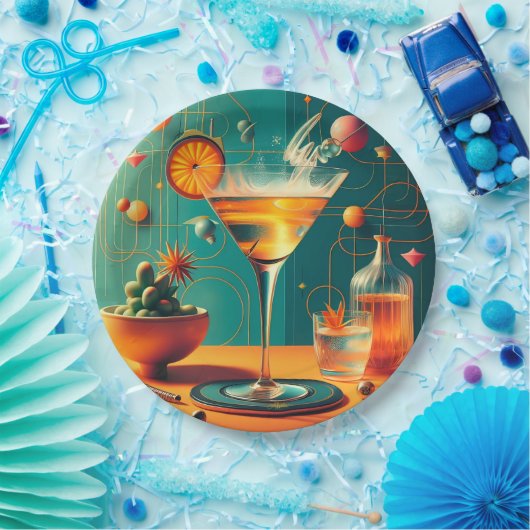 Atomic Futuristic Cosmic Storm Martini Papieren Bordje (Feest)