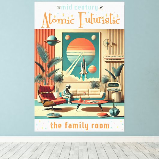 Atomic Futuristic Florida Space Age Familiekamer Canvas Afdruk (Insitu (Houten vloer))