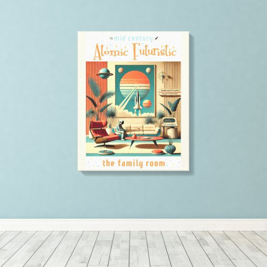 Atomic Futuristic Florida Space Age Familiekamer Canvas Afdruk (Insitu (Houten vloer))