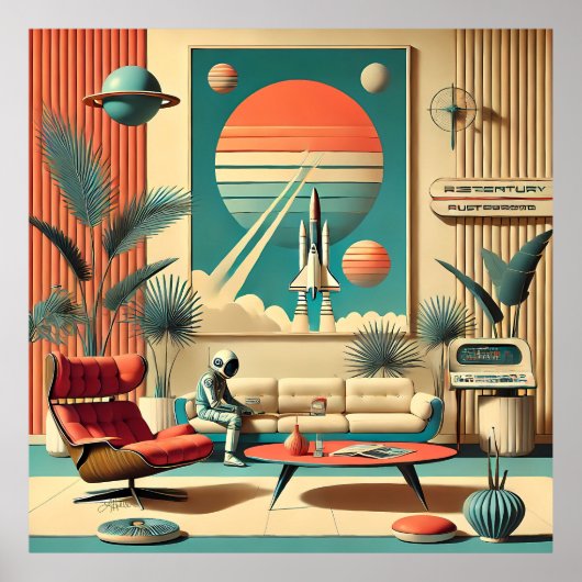 Atomic Futuristic Florida Space Age Familiekamer Poster (Voorkant)