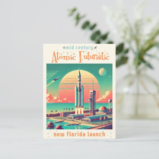 Atomic Futuristic New Florida Launch Site Briefkaart (Staand voorkant)