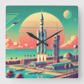 Atomic Futuristic New Florida Launch Site Vierkante Klok (Voorkant)