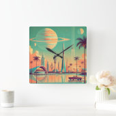 Atomic Futuristic New Florida Vierkante Klok (Huis)