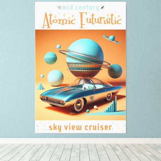 Atomic Futuristic Sky View Cruiser Car  Canvas Afdruk (Insitu (Houten vloer))