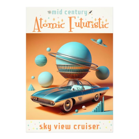 Atomic Futuristic Sky View Cruiser Car  Foto Afdruk (Voorkant)