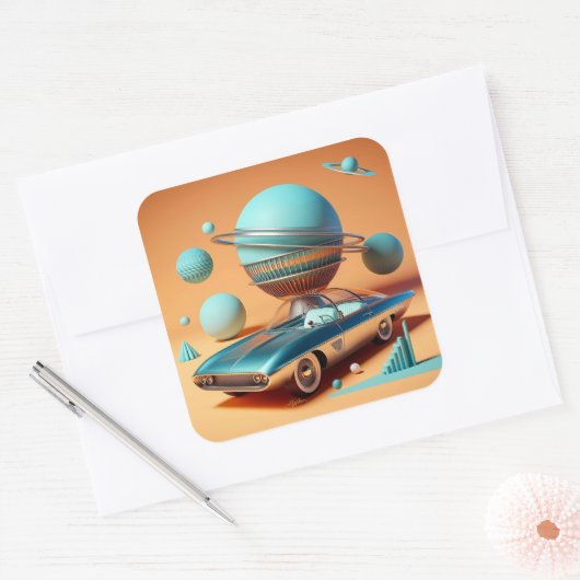 Atomic Futuristic Sky View Cruiser Car Vierkante Sticker (Envelop)