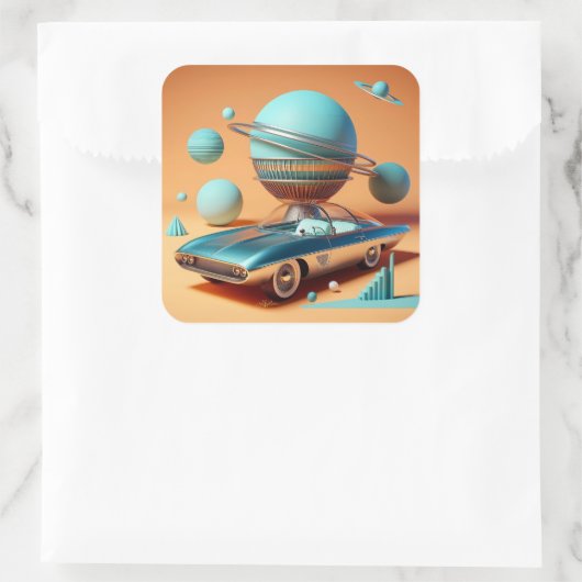 Atomic Futuristic Sky View Cruiser Car  Vierkante Sticker (Tas)