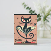 Atomic Futuristic Space Age Black Cat Martini Briefkaart (Staand voorkant)
