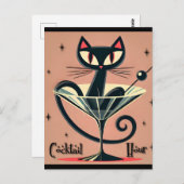 Atomic Futuristic Space Age Black Cat Martini Briefkaart (Voorkant / Achterkant)