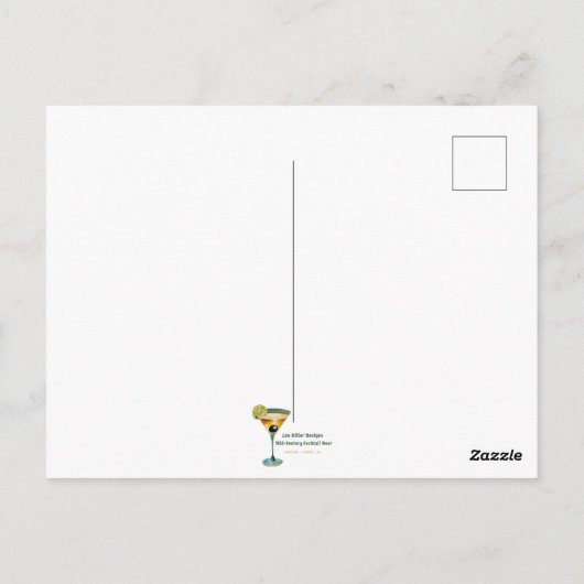 Atomic Futuristic Space Age Black Cat Martini Briefkaart (Achterkant)