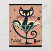 Atomic Futuristic Space Age Black Cat Martini Briefkaart (Voorkant)