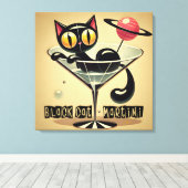 Atomic Futuristic Space Age Black Cat Martini Canvas Afdruk (Insitu (Houten vloer))