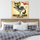 Atomic Futuristic Space Age Black Cat Martini Canvas Afdruk (Insitu (Slaapkamer))