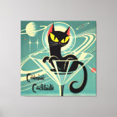 Atomic Futuristic Space Age Black Cat Martini Canvas Afdruk (Voorkant)