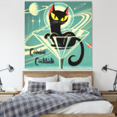 Atomic Futuristic Space Age Black Cat Martini Canvas Afdruk (Insitu (Slaapkamer))