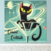 Atomic Futuristic Space Age Black Cat Martini Canvas Afdruk (Insitu (Houten vloer))