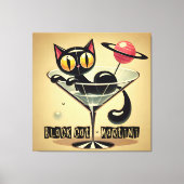 Atomic Futuristic Space Age Black Cat Martini Canvas Afdruk (Voorkant)