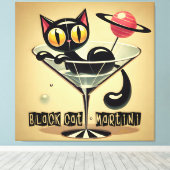 Atomic Futuristic Space Age Black Cat Martini Canvas Afdruk (Insitu (Houten vloer))