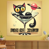 Atomic Futuristic Space Age Black Cat Martini Canvas Afdruk (Insitu (Woonkamer))