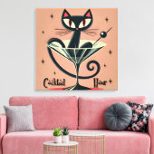 Atomic Futuristic Space Age Black Cat Martini Canvas Afdruk (Insitu (Woonkamer))