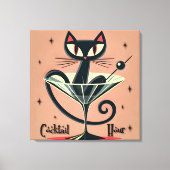 Atomic Futuristic Space Age Black Cat Martini Canvas Afdruk (Voorkant)