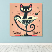 Atomic Futuristic Space Age Black Cat Martini Canvas Afdruk (Insitu (Houten vloer))