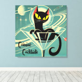 Atomic Futuristic Space Age Black Cat Martini Canvas Afdruk (Insitu (Houten vloer))