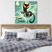 Atomic Futuristic Space Age Black Cat Martini Canvas Afdruk (Insitu (Slaapkamer))