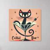 Atomic Futuristic Space Age Black Cat Martini Canvas Afdruk (Voorkant)