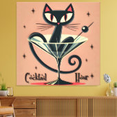 Atomic Futuristic Space Age Black Cat Martini Canvas Afdruk (Insitu (Woonkamer))