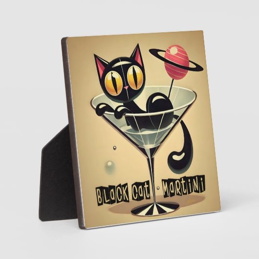 Atomic Futuristic Space Age Black Cat Martini Fotoplaat (Voorkant)