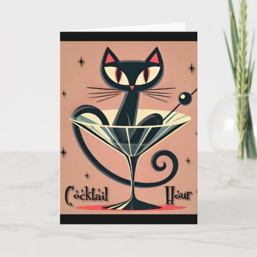Atomic Futuristic Space Age Black Cat Martini Kaart (Voorkant)