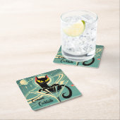 Atomic Futuristic Space Age Black Cat Martini Kartonnen Onderzetters (Insitu)