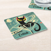 Atomic Futuristic Space Age Black Cat Martini Kartonnen Onderzetters (Schuin)