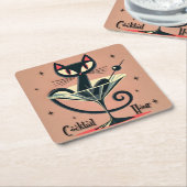 Atomic Futuristic Space Age Black Cat Martini Kartonnen Onderzetters (Schuin)