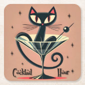 Atomic Futuristic Space Age Black Cat Martini Kartonnen Onderzetters (Voorkant)