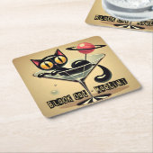 Atomic Futuristic Space Age Black Cat Martini Kartonnen Onderzetters (Schuin)