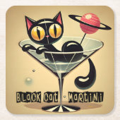 Atomic Futuristic Space Age Black Cat Martini Kartonnen Onderzetters (Voorkant)