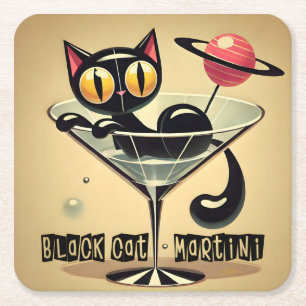 Atomic Futuristic Space Age Black Cat Martini Kartonnen Onderzetters
