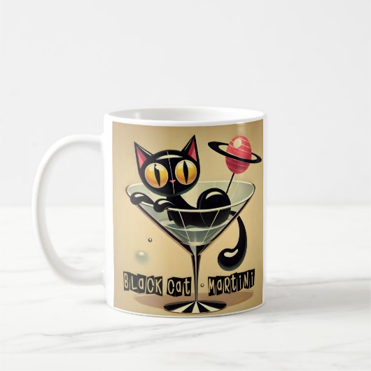Atomic Futuristic Space Age Black Cat Martini Koffiemok (Links)